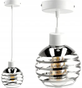 BERGE Sklenená LED závesná lampa biela 1xE27 - gulička s horizontálnymi pruhmi