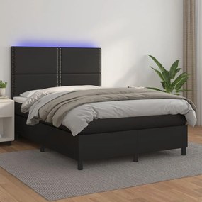Boxspring posteľ s matracom a LED čierna 140x200 cm umelá koža 3135885