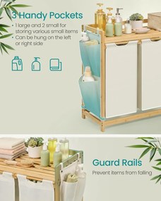 Prádlový kôš s 3 priehradkami, 3 x 50 l, 94 x 33 x 78 cm, krémová biela