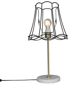 Retro stolová lampa mosadz s rámom Granny čierny 30 cm - Kaso
