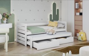 Detská posteľ z masívu borovice TOMÁŠ s prístelkou a šuplíkmi - 200x90 cm - biela