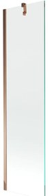 Mexen Next, vaňová  zástena 1-krídlová 50 x 150 cm, fixné krídlo, 6 mm číre sklo, ružové zlato profil, 895-050-000-00-00-60