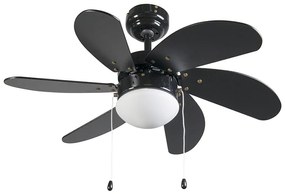 Stropný ventilátor čierny s drevenou potlačou 80 cm so šnúrkou - Fresh