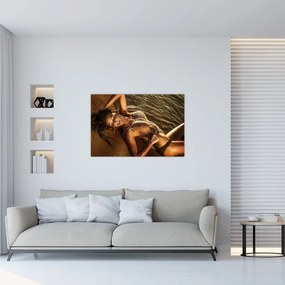 Obraz ženy ležiacej na pláži (90x60 cm)