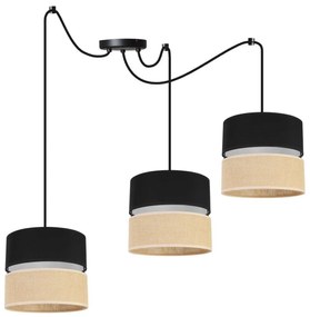 Závesné svietidlo Juta Spider, 3x jutové/čierne textilné tienidlo, b