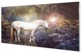 Sklenený obraz Unicorn v lese 100x50 cm