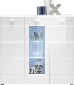 Vysoká komoda s presklením Enrique, biela lesk