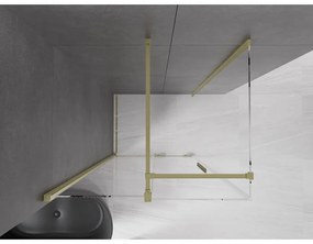 Mexen Velar, sprchový kút s posuvnými dverami 130(dvere) x 90(stena) cm, 8mm číre sklo, zlatá matná, 871-130-090-01-55