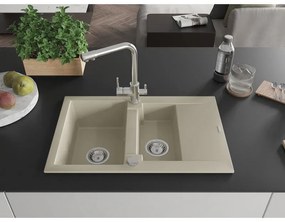 Mexen Gaspar, granitový drez 737x475x177 mm, 1,5-komorový, chrómová batéria Duero, béžová, 6507-69-671600-00