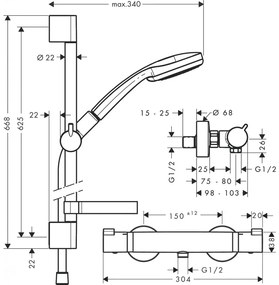 Hansgrohe Croma 100 - Vario sprchová súprava na stenu s termostatom Ecostat Comfort a sprchovou tyčou 65 cm, chróm 27034000