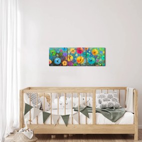 Obraz - Abstraktné kvety (s hodinami) (90x30 cm)