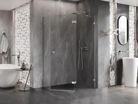 Mexen Lunar, pravý výklopný päťuholníkový sprchový kút 100 x 80 cm, 8mm číre sklo, oceľový profil, 831-100P-080L-97-00-P