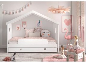 Biela domčeková detská posteľ z borovicového dreva s výsuvným lôžkom a úložným priestorom 90x200 cm AMORI – Vipack