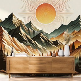 Tapeta horská krajina s vychádzajúcim slnkom