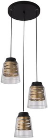 Candellux Čierno-zlatý závesný luster Fresno pre žiarovku 3x E27 s guľatou základňou 33-78988