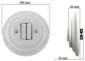 Bohemia-Design - Porcelánový retro dvojitý vypínač s rámčekom č. 5 biely