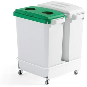 Odpadkové koše na triedenie odpadu, 2 x 60 L (biela a zelená) + vozík