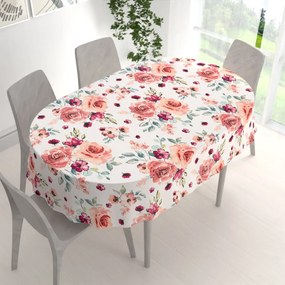 Biante Bavlnený oválny obrus Sandra SA-669 Červeno-ružové akvarelové kvety 50x100 cm