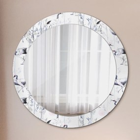 Okrúhle ozdobné zrkadlo Žeriavy vtáky fi 70 cm