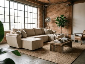 Rozkladacia sedacia súprava do U LIVARO 305x140 cm, krémová