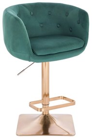 LuxuryForm DESIGN Barová stolička MONTANA VELUR na zlatej hranatej podstave - zelená