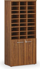 Triediaci regál s dverami PRIMO WOOD, 800 x 420 x 1781 mm, 27 priehradok, orech