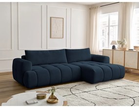 Tmavomodrá rozkladacia/s úložným priestorom rohová pohovka (pravý roh/s leňoškou) Fuji – Bobochic Paris