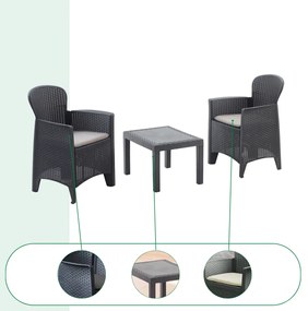 I.P.A.E-Progarden Záhradný set AKITA, 3-dielny, antracitová