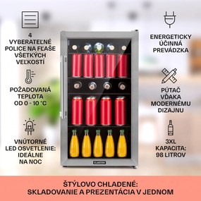 Klarstein Beersafe 3XL, chladnička, 98 l, 4 zásuvné police, 7 úrovní, čierna