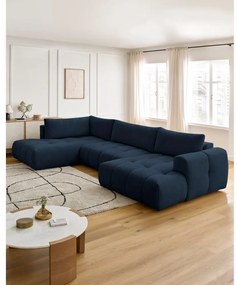 Tmavomodrá rozkladacia/s úložným priestorom rohová pohovka (ľavý roh/do tvaru "U") Fuji – Bobochic Paris