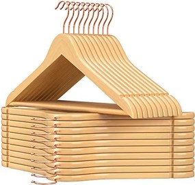 Sada 20 ks vešiakov z masívneho dreva so zárezmi, prírodná farba a háčik ružové zlato