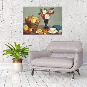 Sklenený obraz - Henri Fantin-Latour, Still  Life, reprodukcia (70x50 cm)