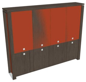 Vysoká skriňa Verno+ S 260 x 46 x 210 cm, kombinované dvere, dub antracit / oranžová