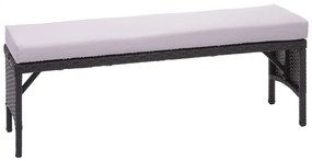 Záhradná lavica HWC-G16, polyratan - čierna, vankúš svetlosivá
