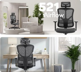 Ergonomická sieťovaná kancelárska stolička MOSH Airflow 521 – čierna