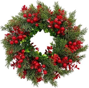 Adventný veniec na dvere RED BERRIES Ø 35 cm, zeleno/červený