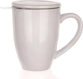 Banquet Keramický hrnček s viečkom a s nerezovým sitkom BONNET 350 ml biely