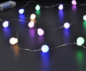 Solight LED vianočná reťaz farebné gule, 20x LED, 2m, 2x AA