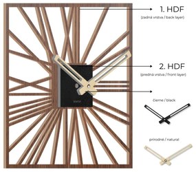 Drevené nástenné hodiny z HDF - Čierne, biele alebo orech | SENTOP HDFK038-orech wenge