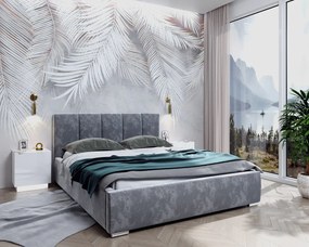 BRIGITTE 140X200 ČALÚNENÁ MANŽELSKÁ POSTEĽ ŠEDÁ ZAMATOVÁ LÁTKA S ÚLOŽNÝM PRIESTOROM