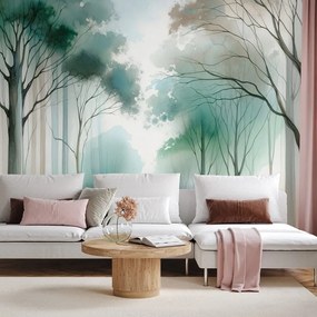 Fototapeta akvarelový les v hmle