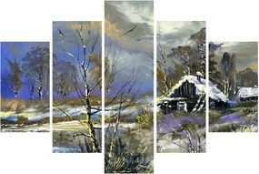 Obraz chalúpky v zimnej krajine, olejomaľba (150x105 cm)