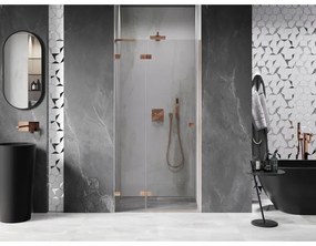 Mexen Lunar L, Otočné ľavé sprchové dvere 95 cm, 8mm číre sklo, medený matný profil, 834L-095-000-65-00-L