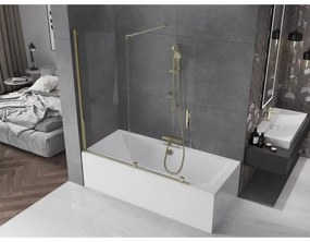 Mexen Velar, 2-krídlová posuvná vaňová zástena 150 x 150 cm, 8mm číre sklo, zlatý lesklý profil, 896-150-000-01-50