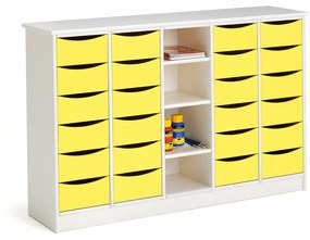 Zásuvková skrinka BJÖRKAVI, 24 zásuviek, 4 priehradky, 1520x400x980 mm, biela, žltá