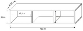 Stolík pod televíziu LODI - šírka 160 cm, biely
