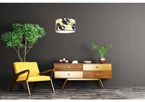 Závesné svietidlo Gold Flowers, 1x biele textilné tienidlo s kvetinovým vzorom, (výber z 2 farieb konštrukcie), (fi 35cm)