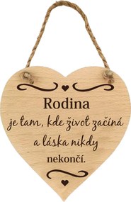 AMADEA Drevené srdce s nápisom Rodina je tam, kde život začína..., masívne drevo, 16x15 cm