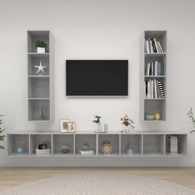 Nástenné TV skrinky 4 ks betónovo-sivé drevotrieska