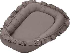 Ľanové hniezdo pre bábätko s volánom tmavo šedá